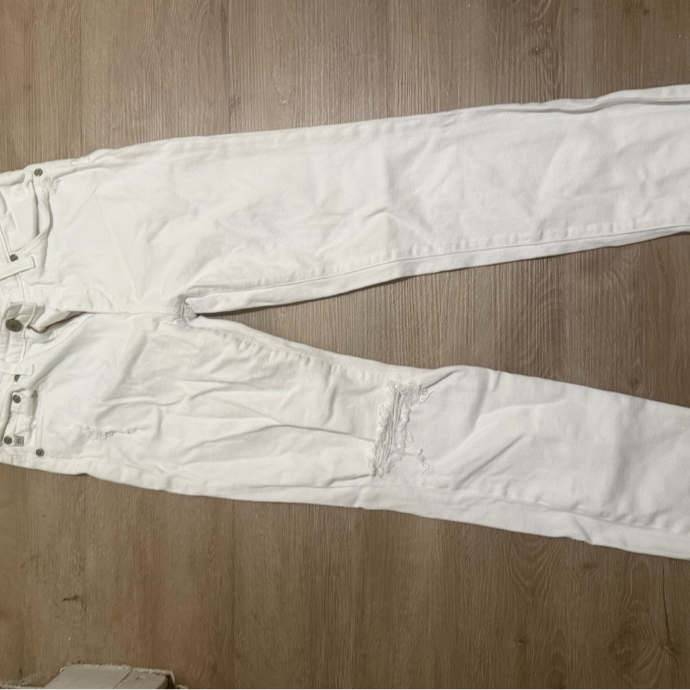 White high-rise straight crop pants